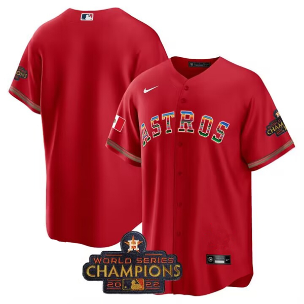 Men's Houston Astros Active Player Custom Red Mexico With World Serise Champions Patch Cool Base Stitched Baseball Jersey